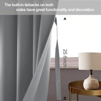 Jiuzhen Light Grey Blackout Curtains With Tiebacks Thermal Insulated Light Blocking Noise Reducing Grommet Curtains For Bedroom