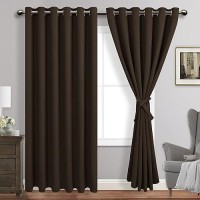 Jiuzhen Brown Blackout Curtains With Tiebacks Thermal Insulated Light Blocking And Noise Reducing Grommet Curtains For Bedroo