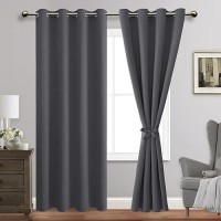 Jiuzhen Dark Grey Blackout Curtains With Tiebacks Thermal Insulated Light Blocking And Noise Reducing Grommet Curtains For Bedr