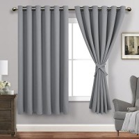 Jiuzhen Light Grey Blackout Curtains With Tiebacks Thermal Insulated Light Blocking And Noise Reducing Grommet Curtains For Bed