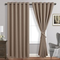 Jiuzhen Taupe Blackout Curtains With Tiebacks Thermal Insulated Light Blocking And Noise Reducing Grommet Curtains For Bedroo