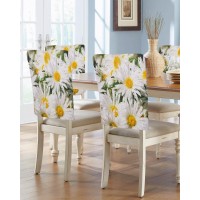 Dining Chair Back Covers, White Daisy Bloosom Spring Floral Oil Painting Chair Covers Chair Slipcovers Protective Covers For Holiday Party Festival Decoration, Set Of 6