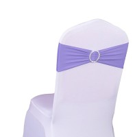 Sinssowl Spandex Chair Sashes Bows For Wedding Folding Chairs Decoration, Stretch Chair Sash Bands With Buckles For Party Banquet Events Decorations - Lavender, 50 Pieces