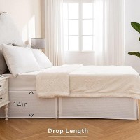 Miye Pleated Waffle Weave Bed Skirt Tailored Dust Ruffle 14 Inch Drop Easy Fit Machine Washable White King 14 Drop