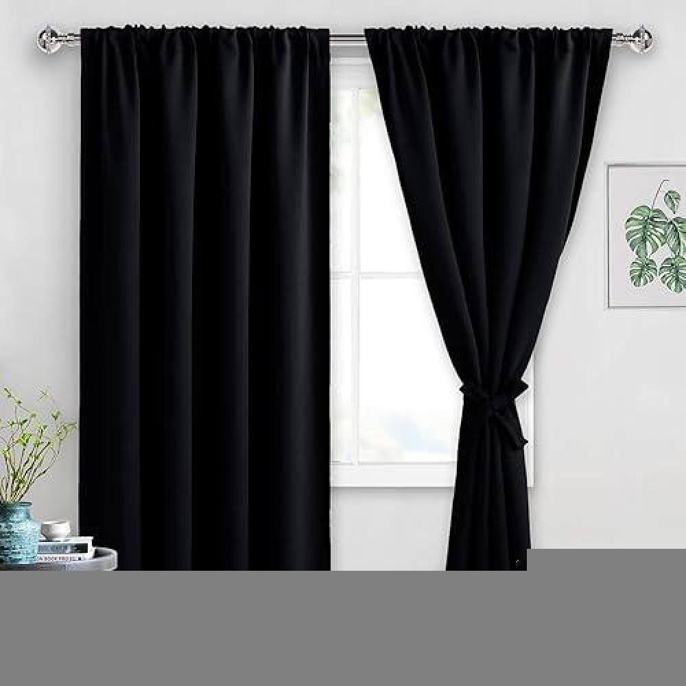 Jiuzhen Blackout Curtains For Bedroom Thermal Insulated Room Darkening Rod Pocket Curtains For Living Room Set Of 2 Panels Wi