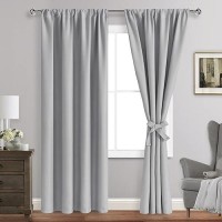 Jiuzhen Silver Grey Curtains For Living Room Thermal Insulated Blackout Curtains With Tiebacks 2 Panels Room Darkening Rod Po