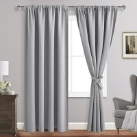 Jiuzhen Silver Grey Curtains For Living Room Thermal Insulated Blackout Curtains With Tiebacks 2 Panels Room Darkening Rod Po