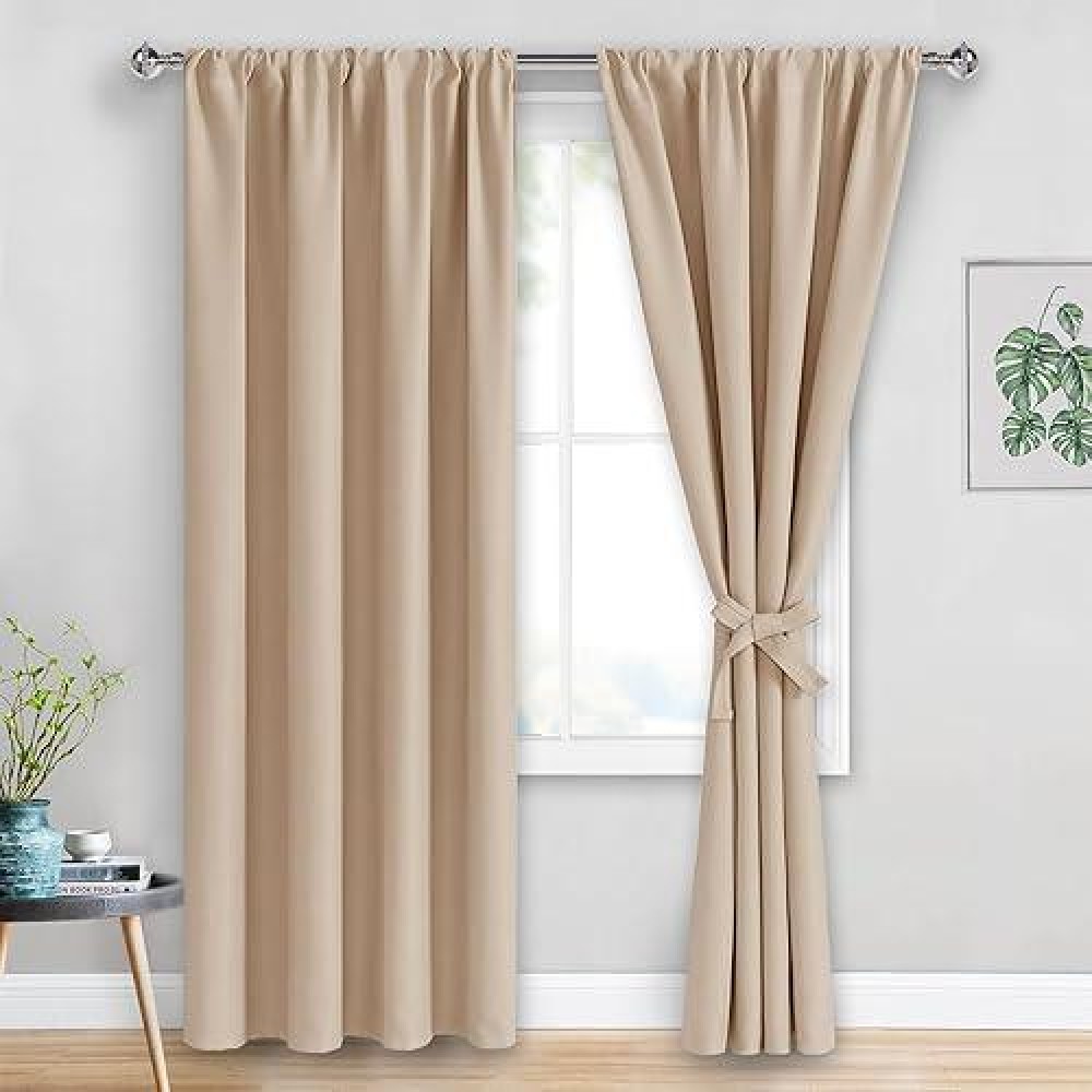 Jiuzhen Blackout Curtains For Bedroom Thermal Insulated Room Darkening Rod Pocket Curtains For Living Room Set Of 2 Panels Wi