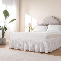 Miye Wrap Around Ruffled Lace Bed Skirt Elastic Dust Ruffle With Adjustable Belts 15 Inch Drop Easy To Put On Bed Frame Cover