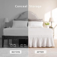 Miye Wrap Around Ruffled Lace Bed Skirt Elastic Dust Ruffle With Adjustable Belts 15 Inch Drop Easy To Put On Bed Frame Cover