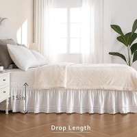 Miye Wrap Around Ruffled Lace Bed Skirt Elastic Dust Ruffle With Adjustable Belts 15 Inch Drop Easy To Put On Bed Frame Cover