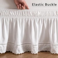 Miye Wrap Around Ruffled Lace Bed Skirt Elastic Dust Ruffle With Adjustable Belts 15 Inch Drop Easy To Put On Bed Frame Cover