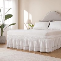 Miye Wrap Around Ruffled Lace Bed Skirt Elastic Dust Ruffle With Adjustable Belts 15 Inch Drop Easy To Put On Bed Frame Cover