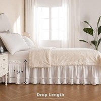 Miye Wrap Around Ruffled Lace Bed Skirt Elastic Dust Ruffle With Adjustable Belts 15 Inch Drop Easy To Put On Bed Frame Cover