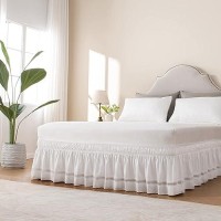 Miye Wrap Around Ruffled Lace Bed Skirt Elastic Dust Ruffle With Adjustable Belts 15 Inch Drop Easy To Put On Bed Frame Cover