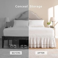 Miye Wrap Around Ruffled Lace Bed Skirt Elastic Dust Ruffle With Adjustable Belts 15 Inch Drop Easy To Put On Bed Frame Cover