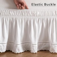 Miye Wrap Around Ruffled Lace Bed Skirt Elastic Dust Ruffle With Adjustable Belts 15 Inch Drop Easy To Put On Bed Frame Cover