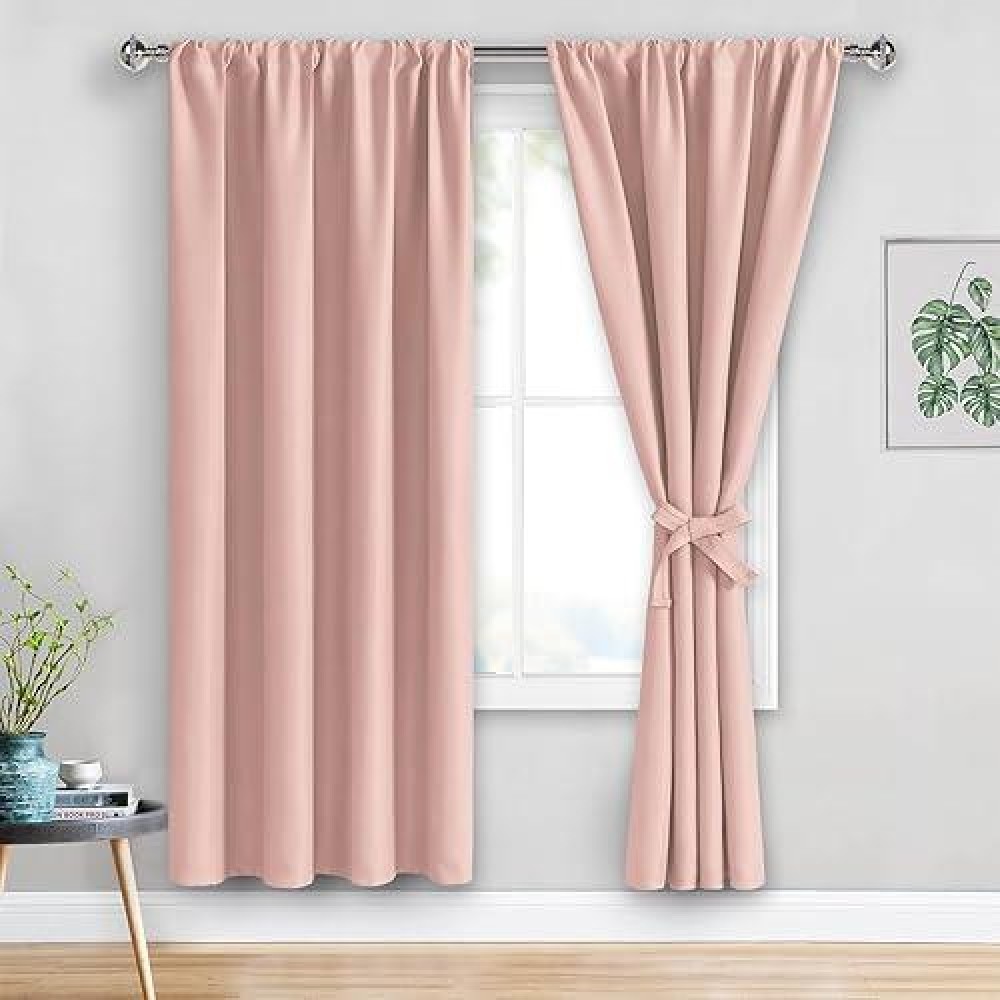 Jiuzhen Blush Pink Blackout Curtains For Bedroom Curtain Drapes Set Of 2 Panels With Tiebacks Thermal Insulated Room Darkenin