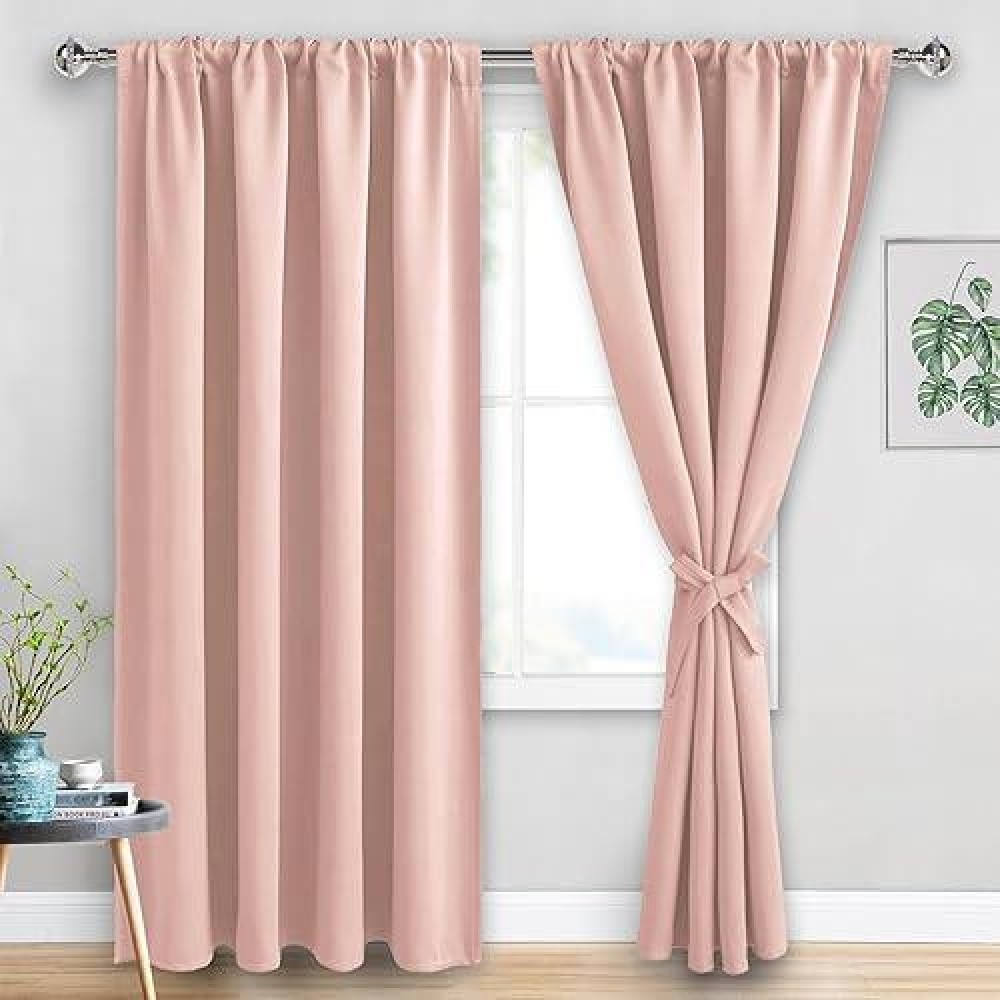 Jiuzhen Blush Pink Blackout Curtains For Bedroom Thermal Insulated Room Darkening Rod Pocket Curtains For Living Room Set Of