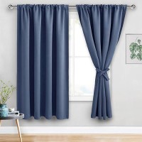 Jiuzhen Dusty Blue Blackout Curtains For Bedroom Thermal Insulated Room Darkening Noise Reducing 70 X 63 Inch Length Curtains