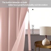 Jiuzhen Blush Pink Blackout Curtains With Tiebacks Thermal Insulated Light Blocking And Noise Reducing Grommet Curtains For Bedr