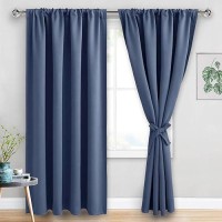 Jiuzhen Dusty Blue Blackout Curtains For Bedroom Thermal Insulated Room Darkening Noise Reducing 60 X 84 Inch Length Curtains