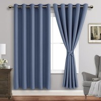 Jiuzhen Dusty Blue Blackout Curtains With Tiebacks Thermal Insulated Light Blocking And Noise Reducing Grommet Curtains For Bedr