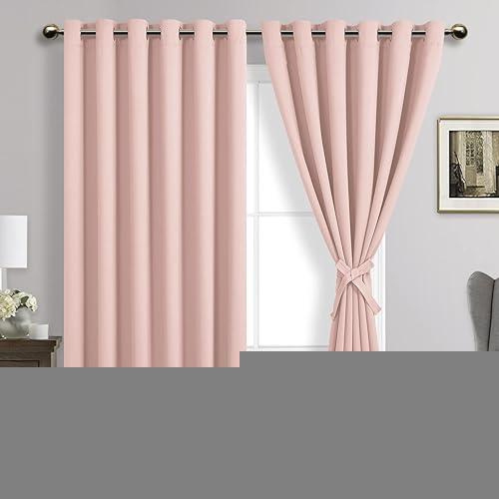 Jiuzhen Blush Pink Blackout Curtains With Tiebacks Thermal Insulated Light Blocking And Noise Reducing Grommet Curtains For Bed