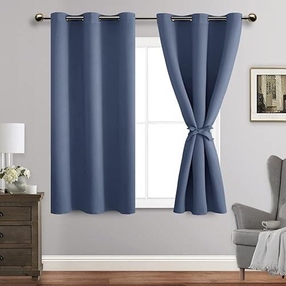 Jiuzhen Blackout Curtains With Tiebacks Thermal Insulated Light Blocking And Noise Reducing Grommet Curtain Drapes For Bedroo