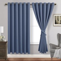 Jiuzhen Dusty Blue Blackout Curtains With Tiebacks Thermal Insulated Light Blocking And Noise Reducing Grommet Curtains For Bedr