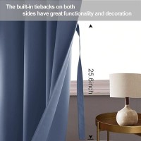 Jiuzhen Dusty Blue Blackout Curtains With Tiebacks Thermal Insulated Light Blocking And Noise Reducing Grommet Curtains For Bedr