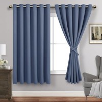 Jiuzhen Dusty Blue Blackout Curtains With Tiebacks Thermal Insulated Light Blocking And Noise Reducing Grommet Curtains For Bedr