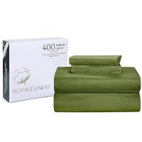 Royale Linens 400 Thread Count 100% American Grown Cotton 4 Piece Sateen Queen Sheet Set - 1 Fitted Sheet  1 Flat Sheet  2 Pillow Case - Green Queen Bedsheet - Cotton Sheets - (Queen  Parrot Green)