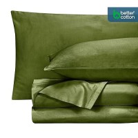 Royale Linens 400 Thread Count 100% American Grown Cotton 4 Piece Sateen Queen Sheet Set - 1 Fitted Sheet  1 Flat Sheet  2 Pillow Case - Green Queen Bedsheet - Cotton Sheets - (Queen  Parrot Green)