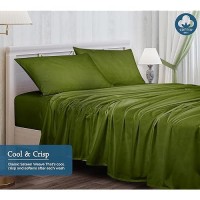 Royale Linens 400 Thread Count 100% American Grown Cotton 4 Piece Sateen Queen Sheet Set - 1 Fitted Sheet  1 Flat Sheet  2 Pillow Case - Green Queen Bedsheet - Cotton Sheets - (Queen  Parrot Green)