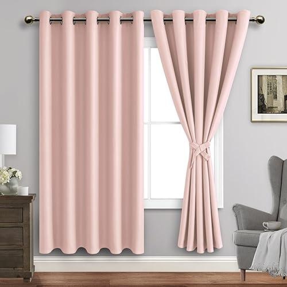 Jiuzhen Blush Pink Blackout Curtains With Tiebacks Thermal Insulated Light Blocking And Noise Reducing Grommet Curtains For Bed