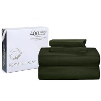 Royale Linens 400 Thread Count 100% American Grown Cotton 4 Piece Sateen Queen Sheet Set - 1 Fitted Sheet  1 Flat Sheet  2 Pillow Case - Green Queen Bedsheet - Cotton Sheets - (Queen  Leaf Green)