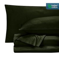 Royale Linens 400 Thread Count 100% American Grown Cotton 4 Piece Sateen Queen Sheet Set - 1 Fitted Sheet  1 Flat Sheet  2 Pillow Case - Green Queen Bedsheet - Cotton Sheets - (Queen  Leaf Green)