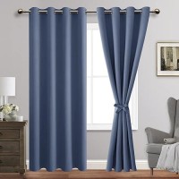 Jiuzhen Dusty Blue Blackout Curtains With Tiebacks Thermal Insulated Light Blocking And Noise Reducing Grommet Curtains For Bedr