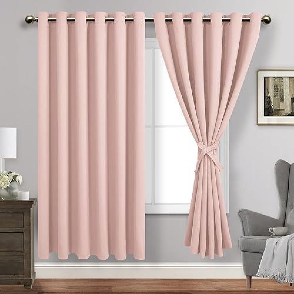 Jiuzhen Blush Pink Blackout Curtains With Tiebacks Thermal Insulated Light Blocking And Noise Reducing Grommet Curtains For Bed