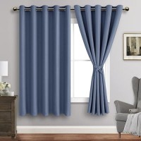 Jiuzhen Dusty Blue Blackout Curtains With Tiebacks Thermal Insulated Light Blocking And Noise Reducing Grommet Curtains For Bed