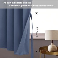 Jiuzhen Dusty Blue Blackout Curtains With Tiebacks Thermal Insulated Light Blocking And Noise Reducing Grommet Curtains For Bed