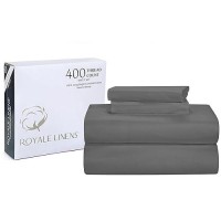 Royale Linens 400 Thread Count 100% American Grown Cotton 4 Piece Sateen Queen Sheet Set - 1 Fitted Sheet  1 Flat Sheet  2 Pillow Case - Grey Queen Bedsheet - Cotton Sheets - (Queen  Spanish Slate)