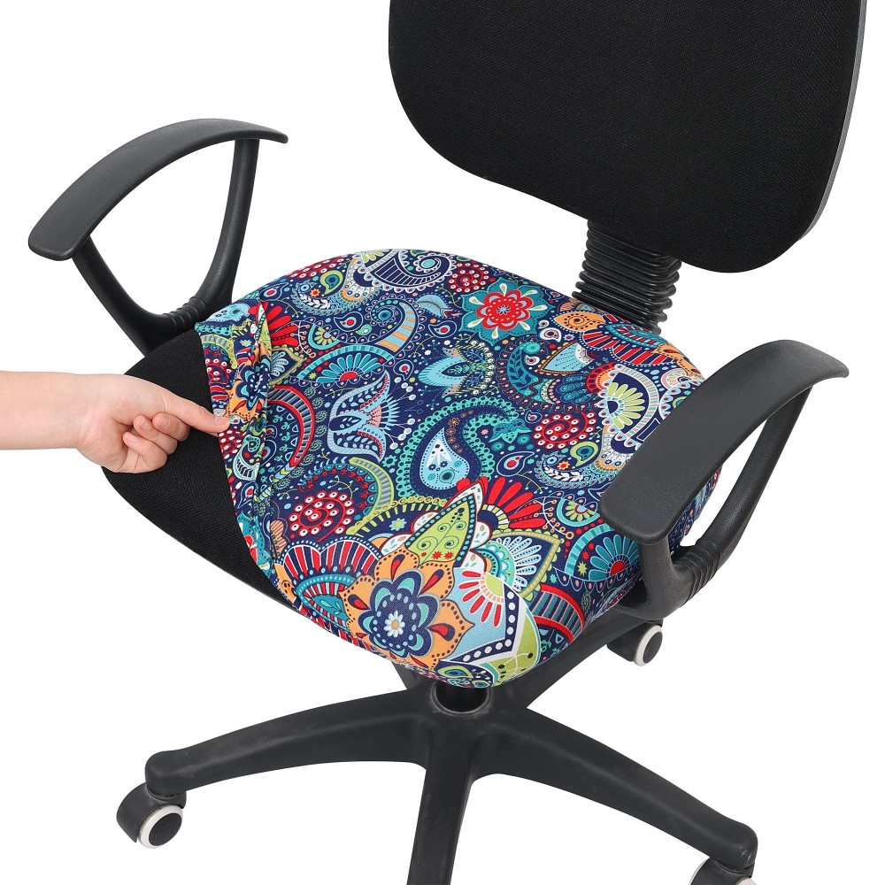 Smiry Printed Office Computer Chair Seat Covers, Soft Stretch Washable Universal Rotating Desk Chair Seat Cushion Protectors - Paisley