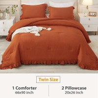 Andency Burnt Orange Twin Size Comforter Set 2 Pieces Terracotta Ruffle Shabby Chic Bedding Comforters Sets For Kids Grils A