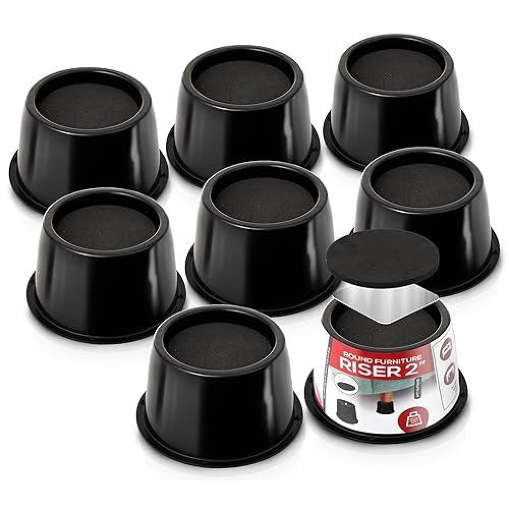 Utopia Bedding Bed Risers 2 Inch 8 Pack Round Furniture Risers With Top Antislip Foam With Metal Plate Bottom Rubber Pads