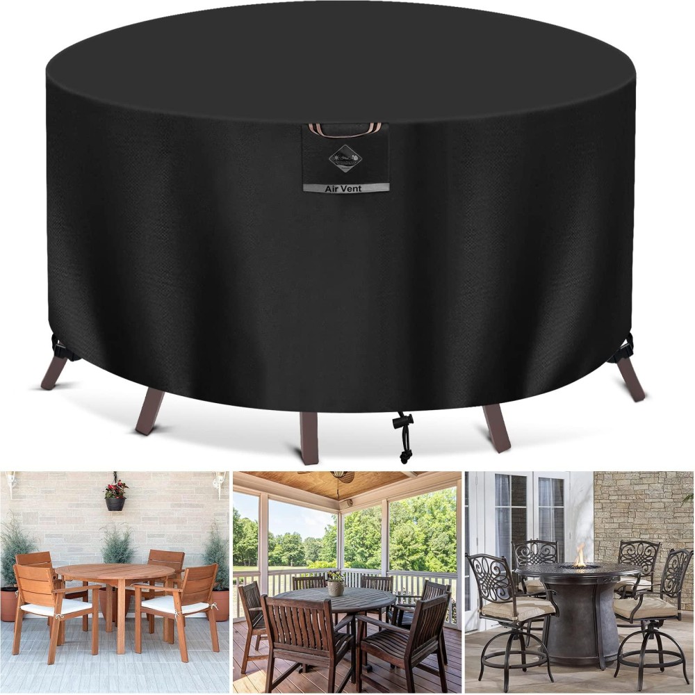 Paswith Outdoor Patio Furniture Covers Waterproof 600D Strong Tear Resistant Round Patio Table Cover, Patio Furniture Covers Windproof Uv & Fade Resistant, For Patio Table And Chairs(72