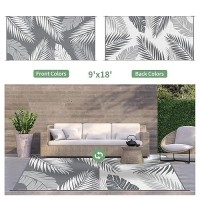 Genimo Outdoor Rug 9' X 18' Waterproof For Patios Clearance  Reversible  Plastic Straw Camping Rug Carpet  Large Area Rugs Mats For Rv  Picnic  Backyard  Deck  Balcony  Porch  Beach  Grey&White