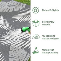 Genimo Outdoor Rug 9' X 18' Waterproof For Patios Clearance  Reversible  Plastic Straw Camping Rug Carpet  Large Area Rugs Mats For Rv  Picnic  Backyard  Deck  Balcony  Porch  Beach  Grey&White