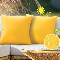 Vakado Outdoor Waterproof Throw Pillow Covers 18X18 Set Of 2 Decorative Yellow Patio Furniture Cushion Cases Outside Decor For C